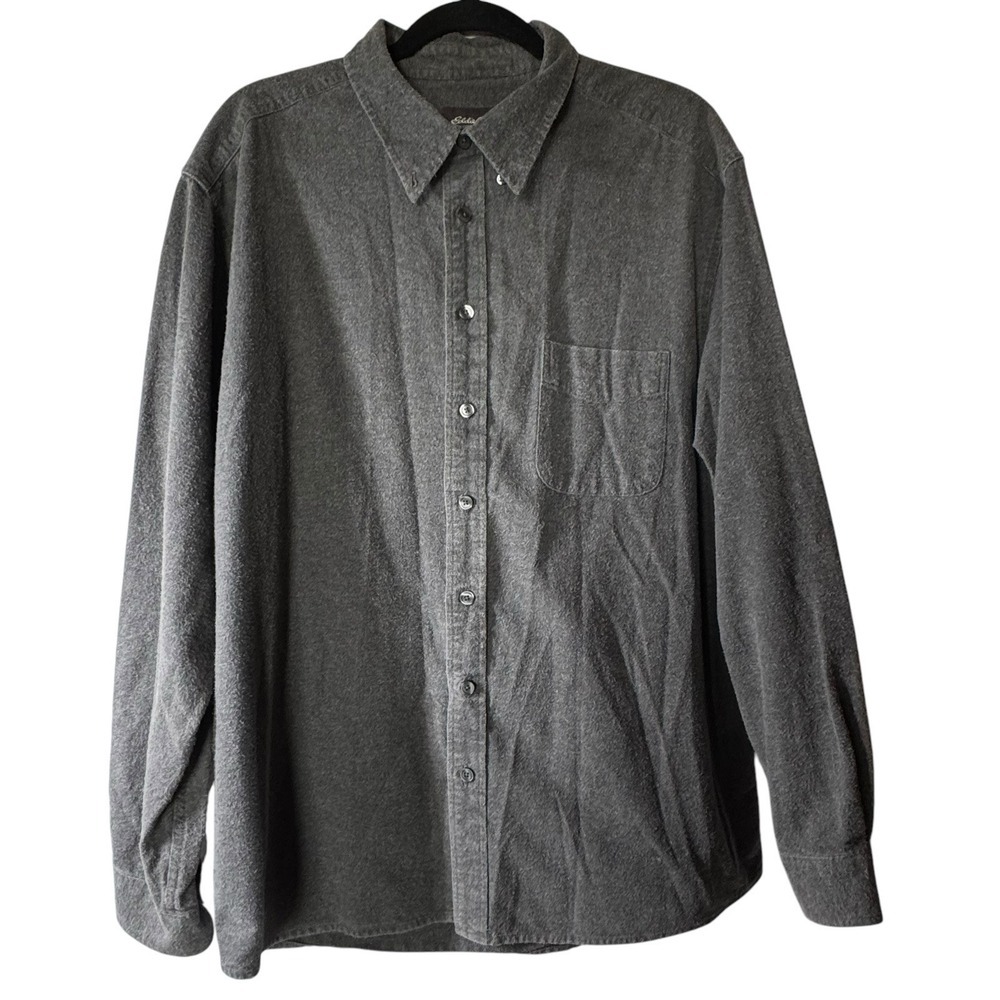 EDDIE BAUER Flannel Shirt Mens XL Tall Soft Fleece Heathered Gray Outdoor